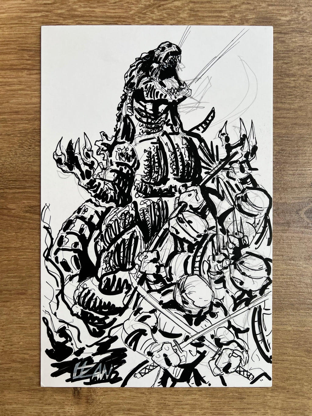 TMNT x Godzilla Prelim #1 — initial proposal with the Teenage Mutant Ninja Turtles facing Godzilla