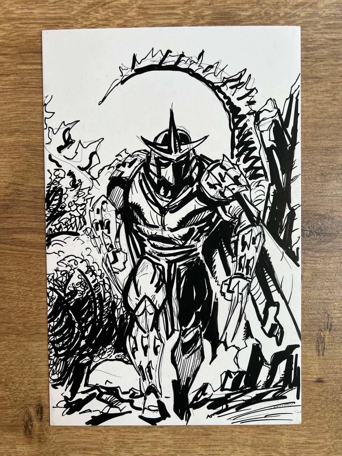 TMNT x Godzilla Prelim #3 — right panel of wraparound, Shredder side