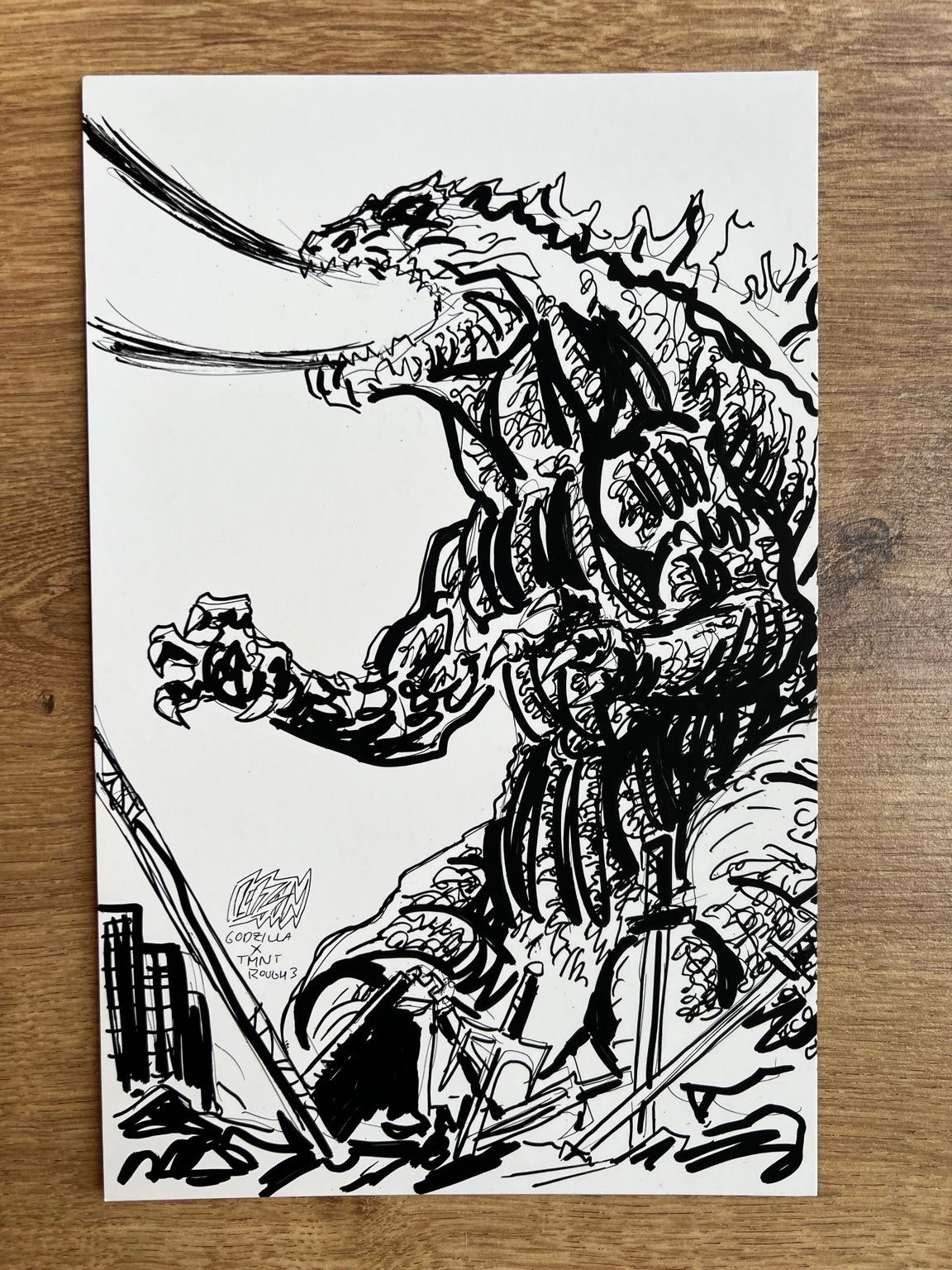 TMNT x Godzilla Prelim #3 — left panel of wraparound