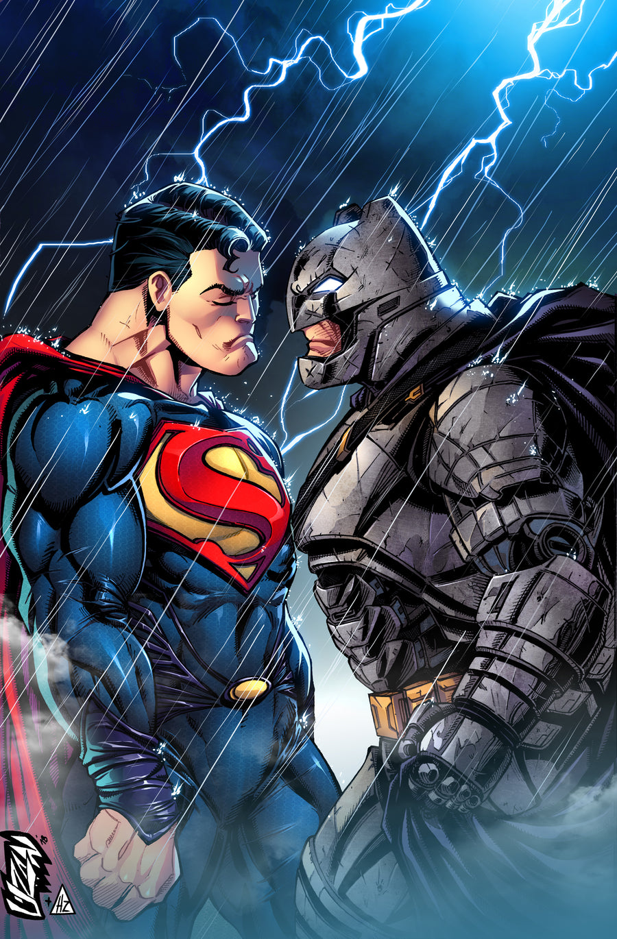 Batman and Superman Rain print by Franck Uzan