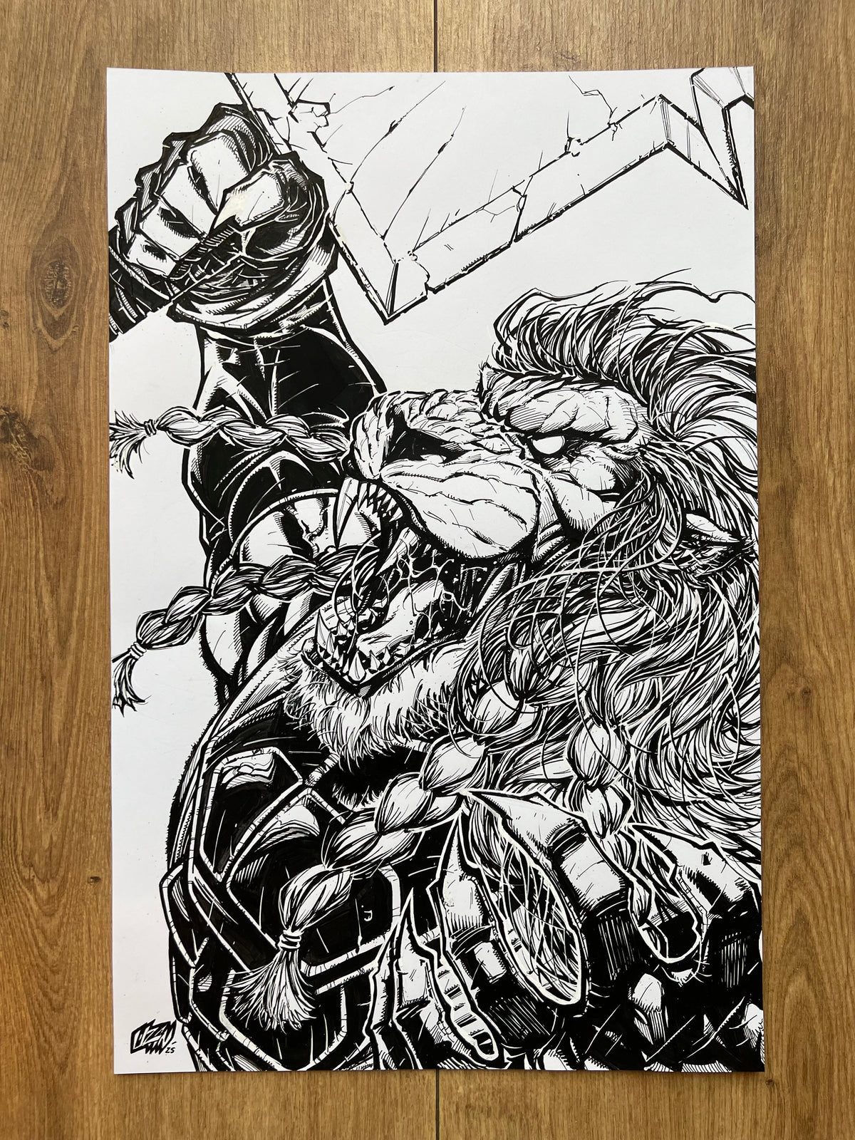 Original published cover art for Battle Beast #4, ink on Bristol board by Franck Uzan
