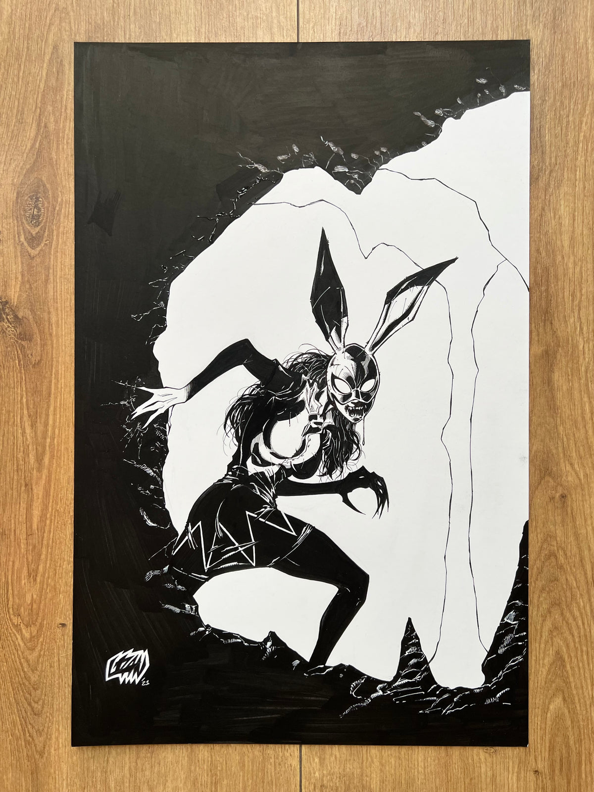 Original published cover art for Bunny Mask #2, ink on Bristol board by Franck Uzan