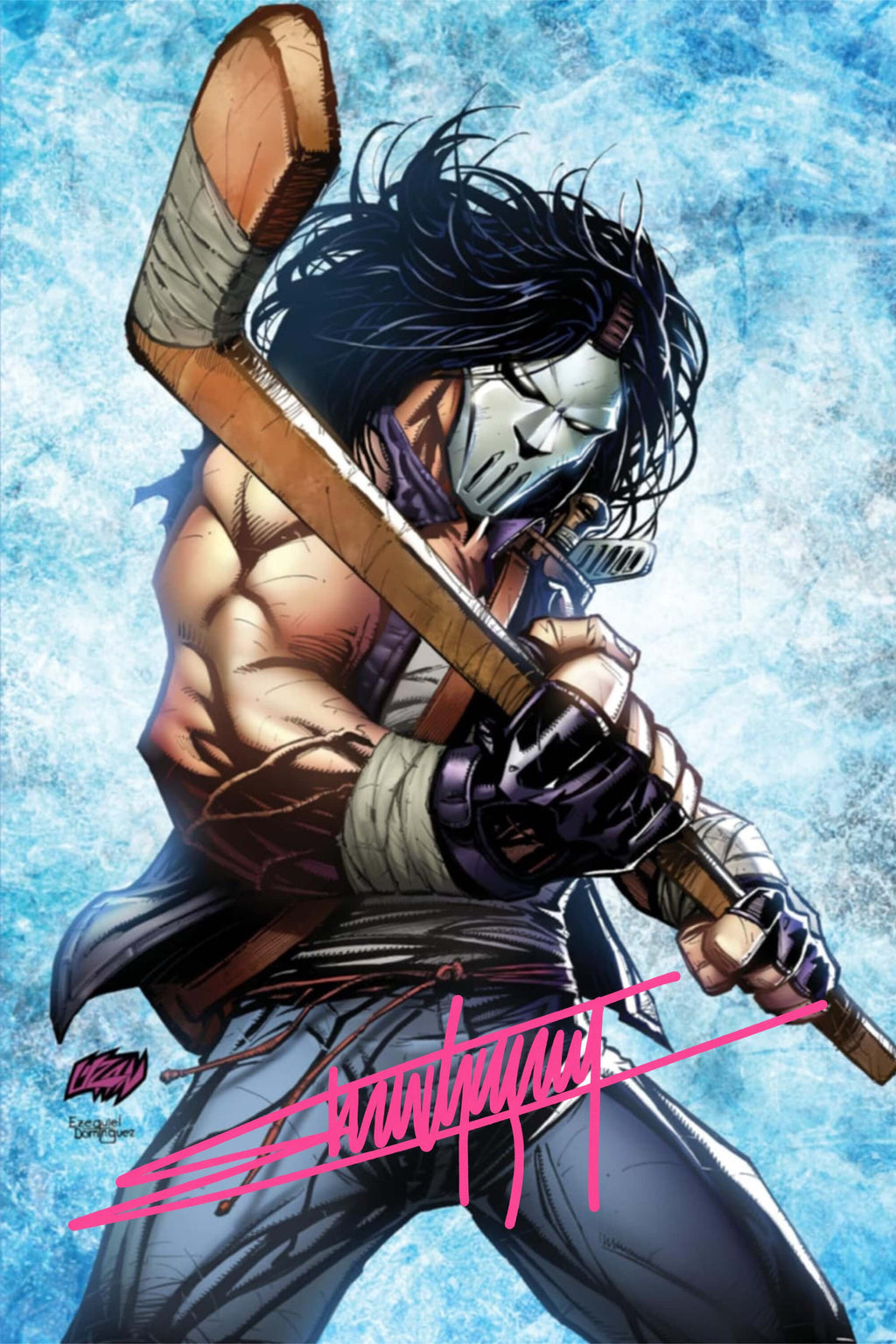 Casey Jones # 1 Ice Virgin Edition signed comic book cover by Franck Uzan.