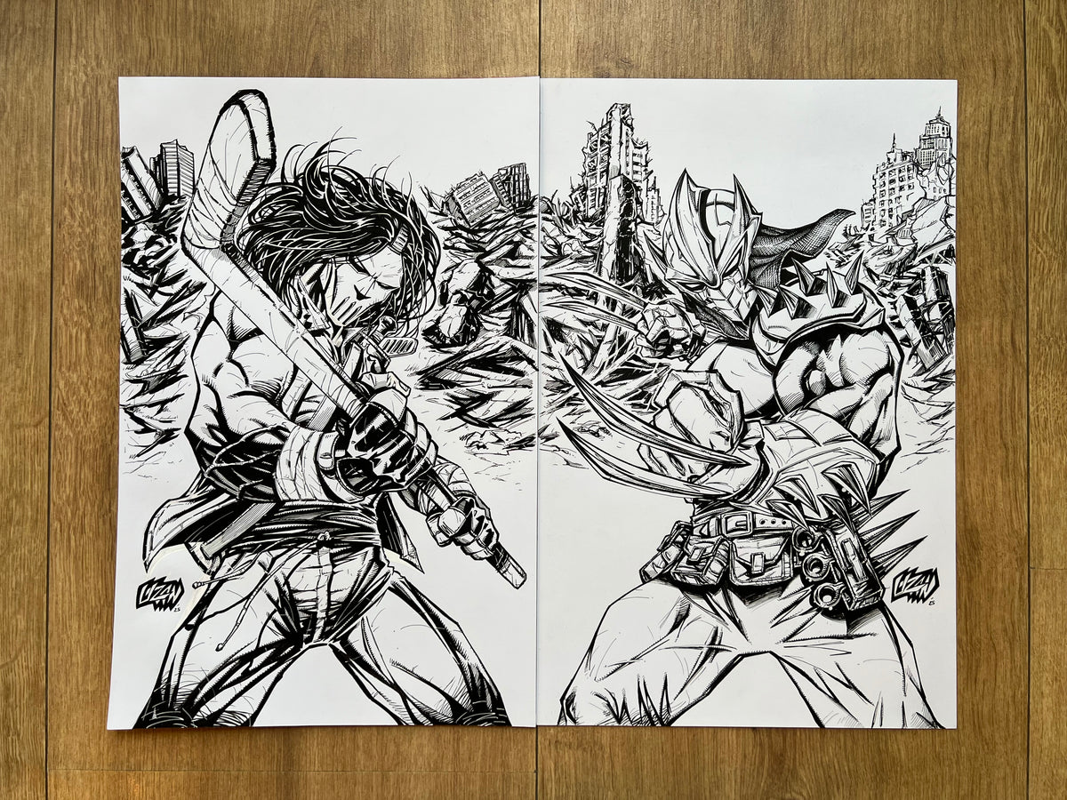 Original published cover art for Casey Jones #1 and Shredder #1 - ink on Bristol boards by Franck Uzan 