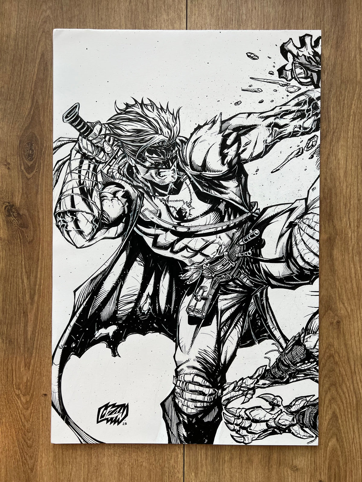 Original published connecting cover art for Final Boss #3 and #4, ink on Bristol board by Franck Uzan — detail 2