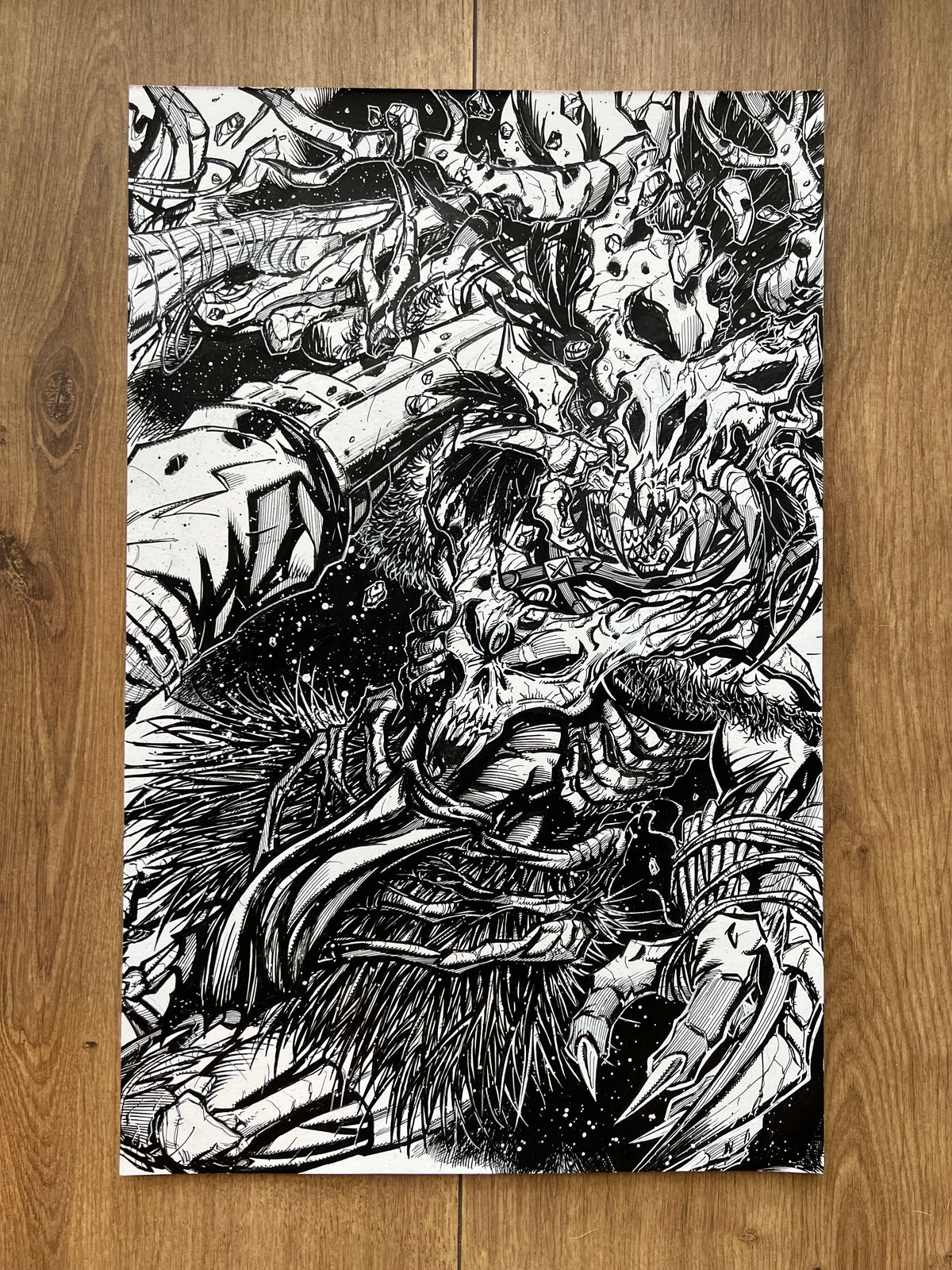 Original published connecting cover art for Final Boss #3 and #4, ink on Bristol board by Franck Uzan — detail 3