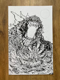 Original published cover art for Godzilla #1, ink on Bristol board by Franck Uzan