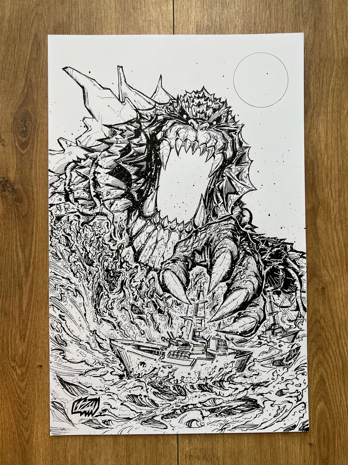 Original published cover art for Godzilla #1, ink on Bristol board by Franck Uzan