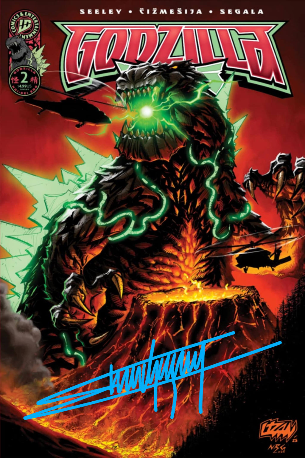 Godzilla #2 Trade Edition signed comic book cover by Franck Uzan.