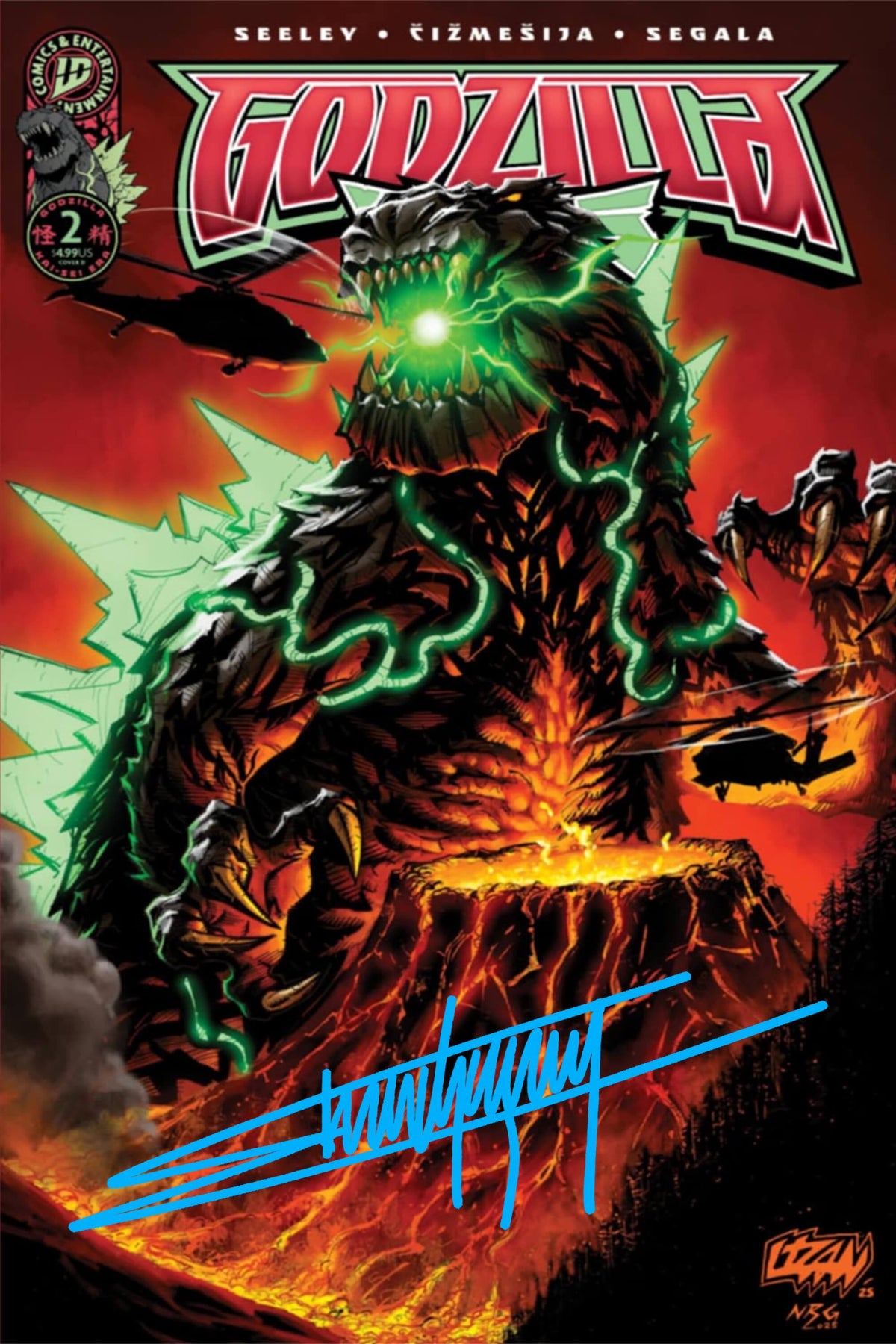 Godzilla #2 Trade Edition signed comic book cover by Franck Uzan.