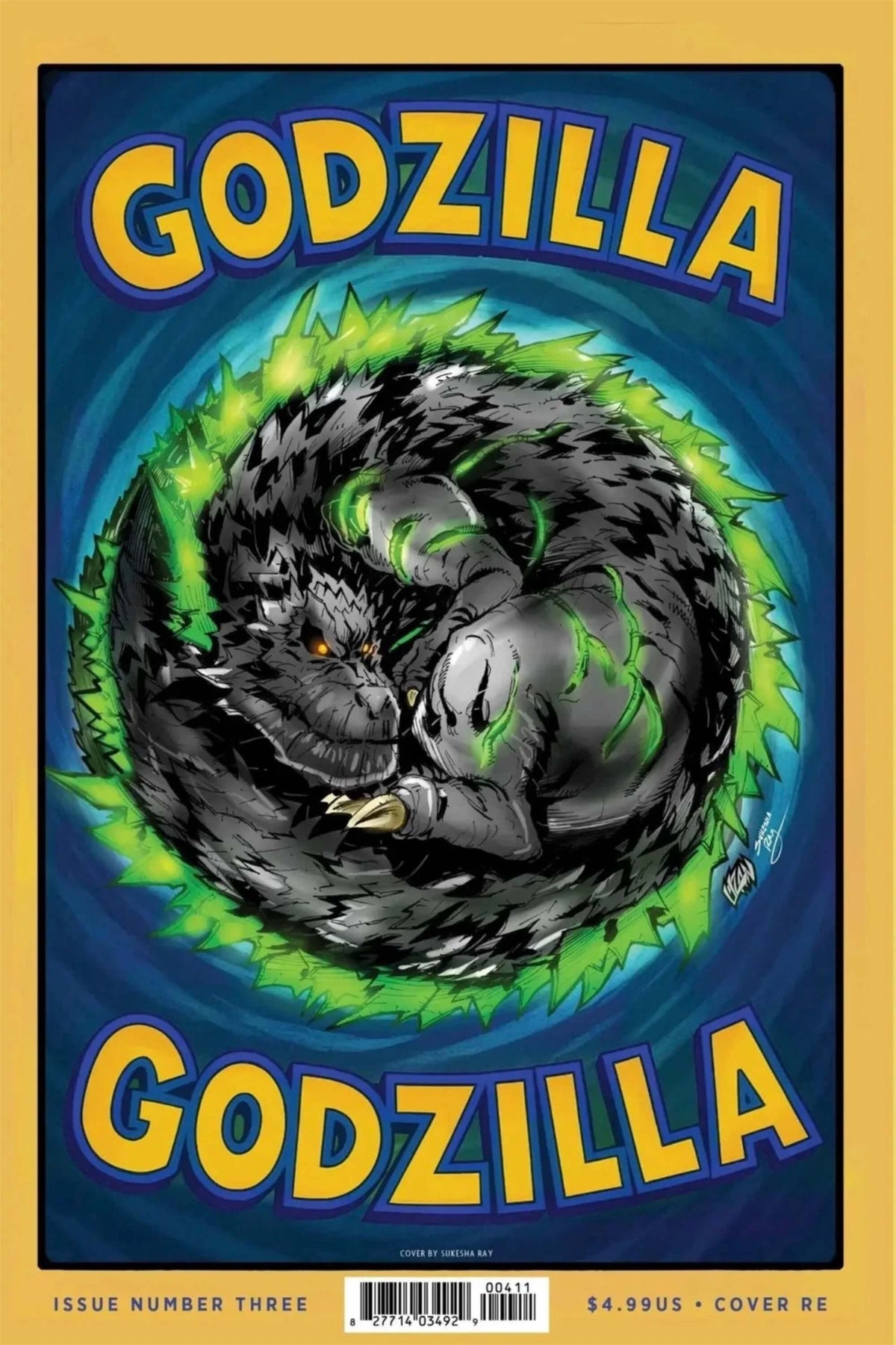 Godzilla  #3 - Playing Card Edition variant comic book cover illustrated by Franck Uzan.