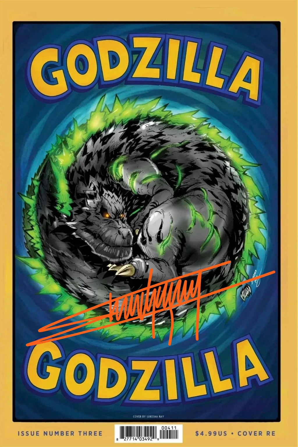 Godzilla #3 Playing Card Edition signed comic book cover by Franck Uzan.