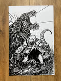 Original published cover art for Godzilla : Escape The Dead Zone #1, ink on Bristol board by Franck Uzan