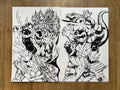 Original published cover art for Mighty Morphin Power Rangers x Teenage Mutant Ninja Turtles III #1 and #2, ink on Bristol board by Franck Uzan