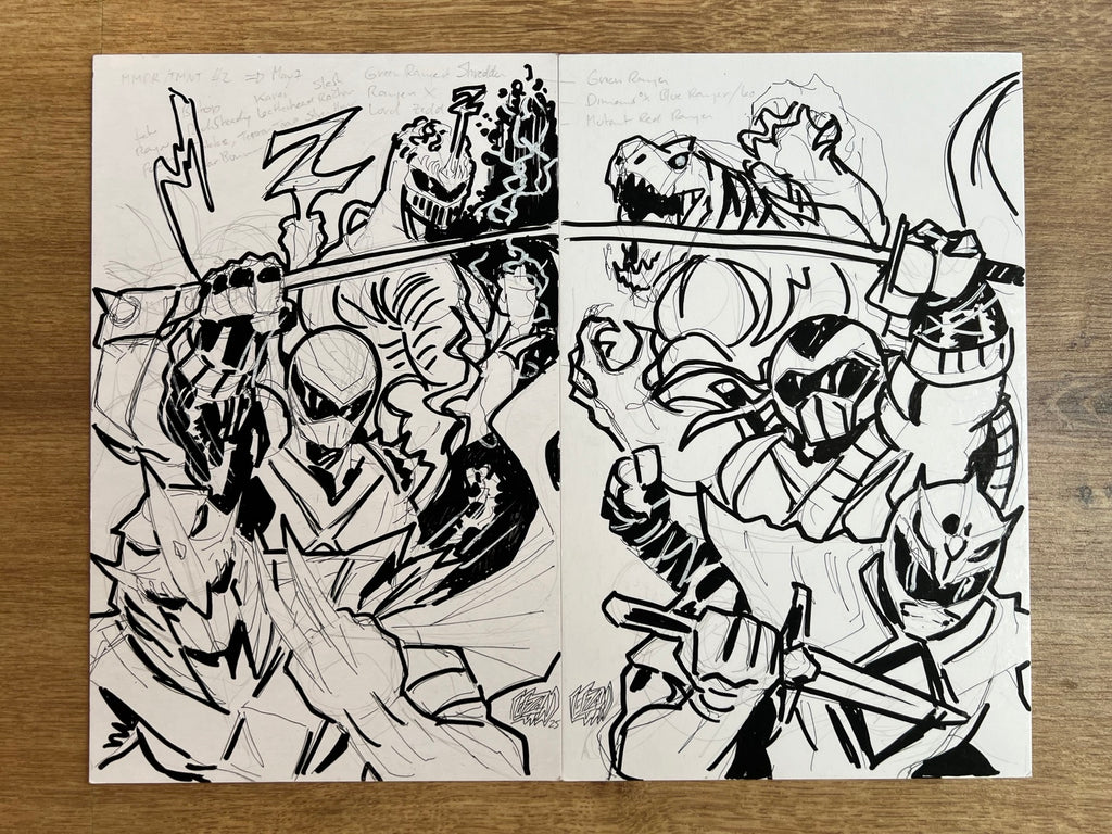 MMPR x TMNT III #1 and #2 connecting editorial cover prelims by Franck Uzan