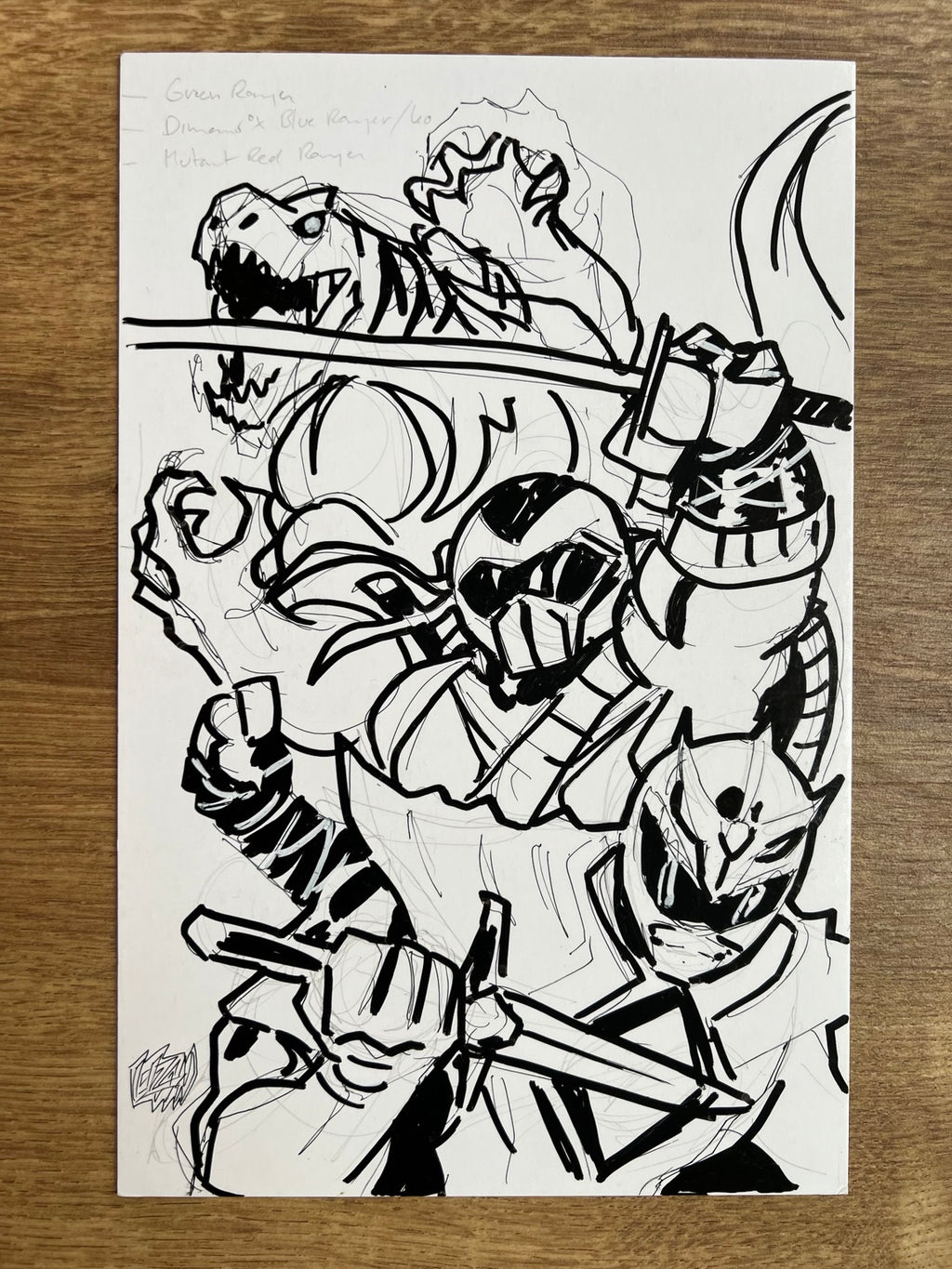 MMPR x TMNT III #1 original editorial cover prelim by Franck Uzan