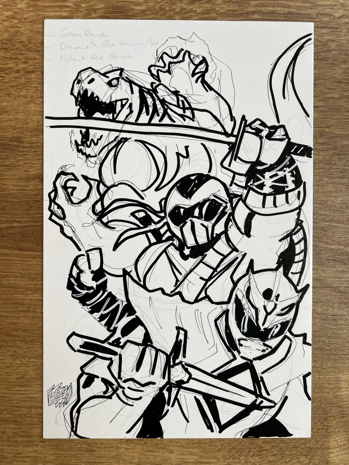 MMPR x TMNT III #1 original editorial cover prelim by Franck Uzan