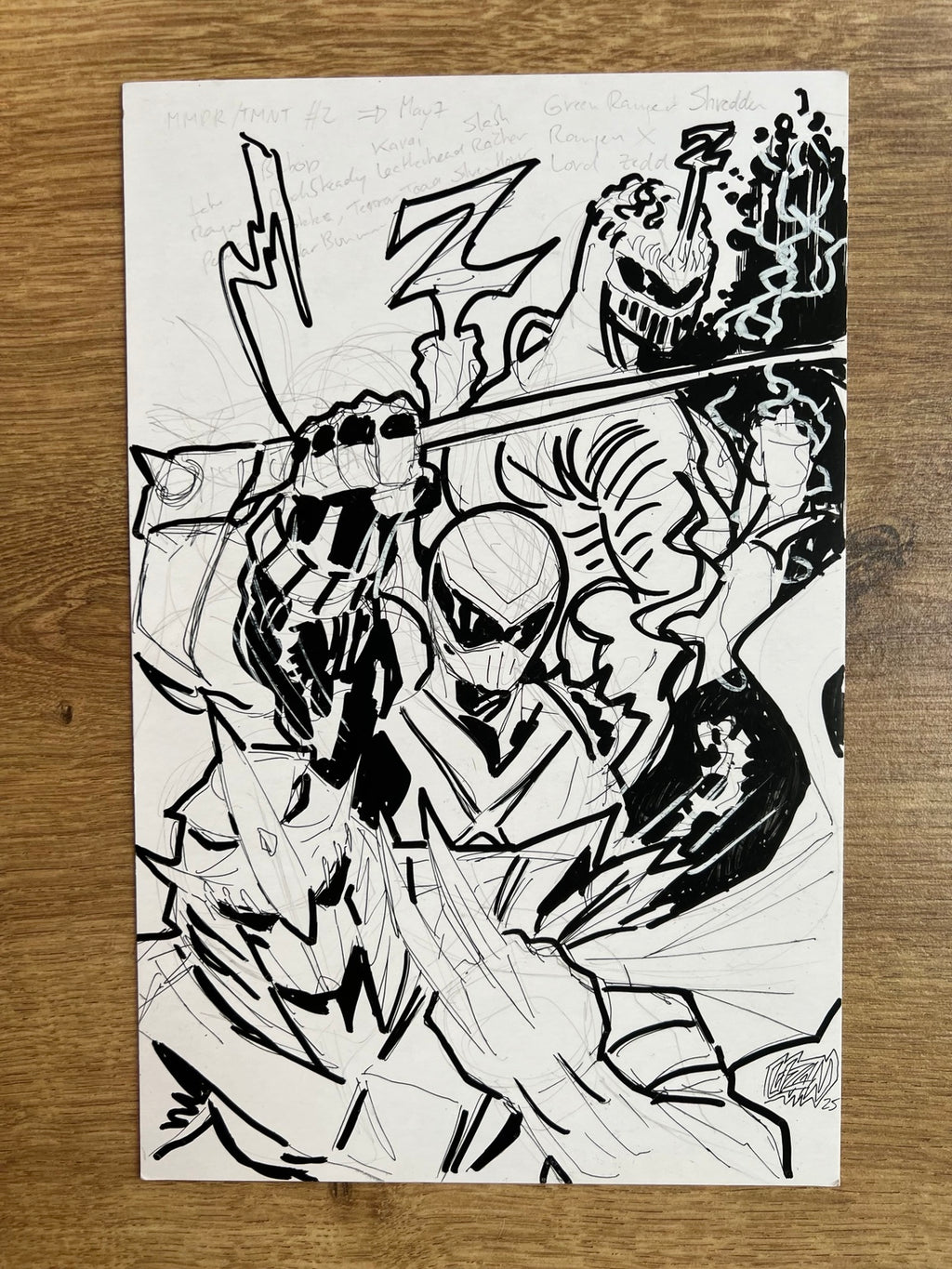 MMPR x TMNT III #2 original editorial cover prelim by Franck Uzan