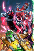 MMPR x TMNT III #1 - Virgin Edition variant comic book cover illustrated by Franck Uzan.