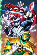 MMPR x TMNT III #2 - Virgin Edition variant comic book cover illustrated by Franck Uzan.