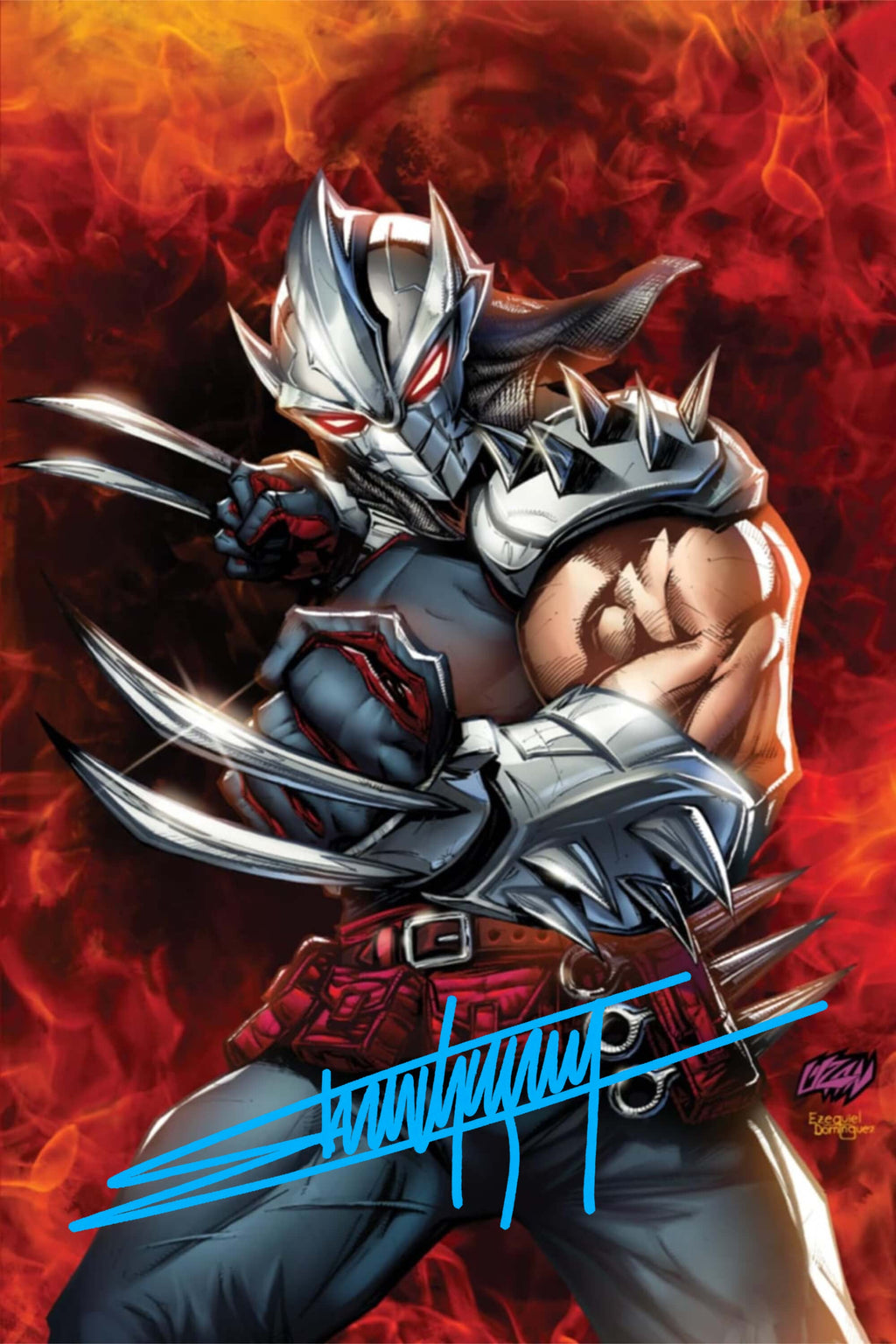 Shredder #1 Fire Virgin Edition signed comic book cover by Franck Uzan.