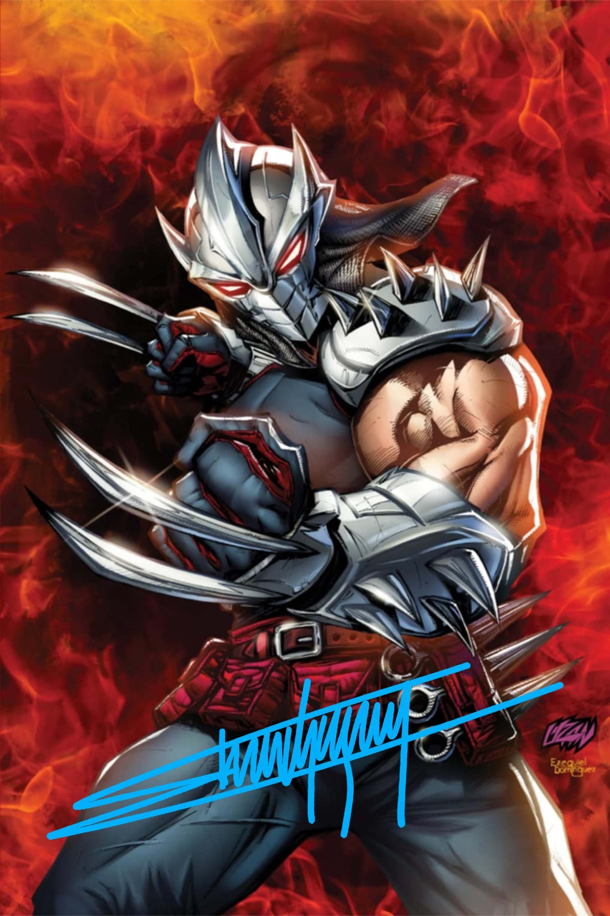 Shredder #1 Fire Virgin Edition signed comic book cover by Franck Uzan.