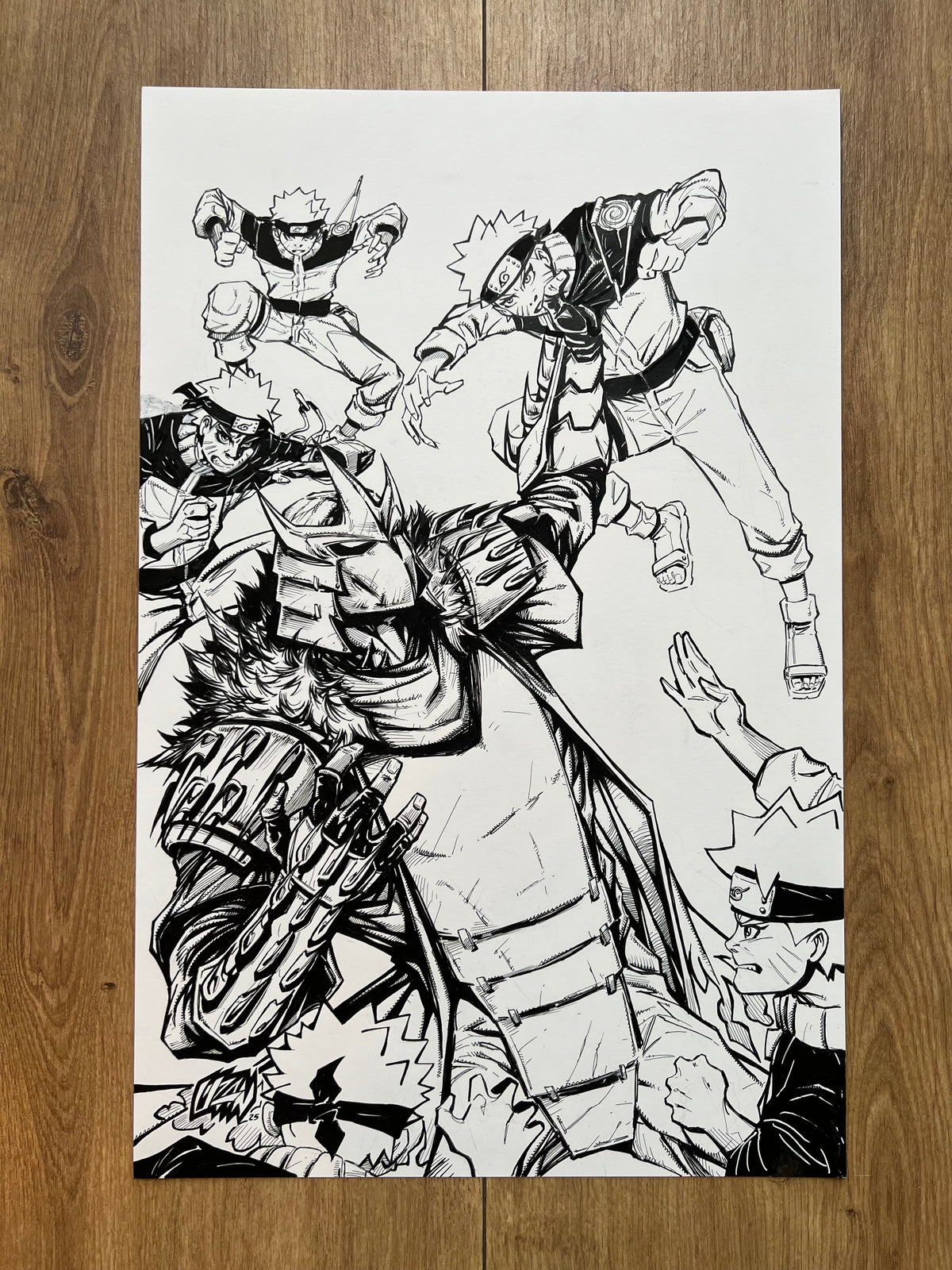Original published cover art for Teenage Mutant Ninja Turtles x Naruto #4, ink on Bristol board by Franck Uzan