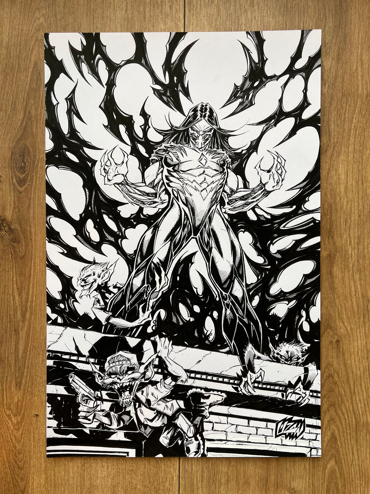 Original published cover art for The Darkness #1, ink on Bristol board by Franck Uzan