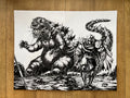 Original published wraparound cover art for TMNT x Godzilla #1, ink on Bristol board by Franck Uzan