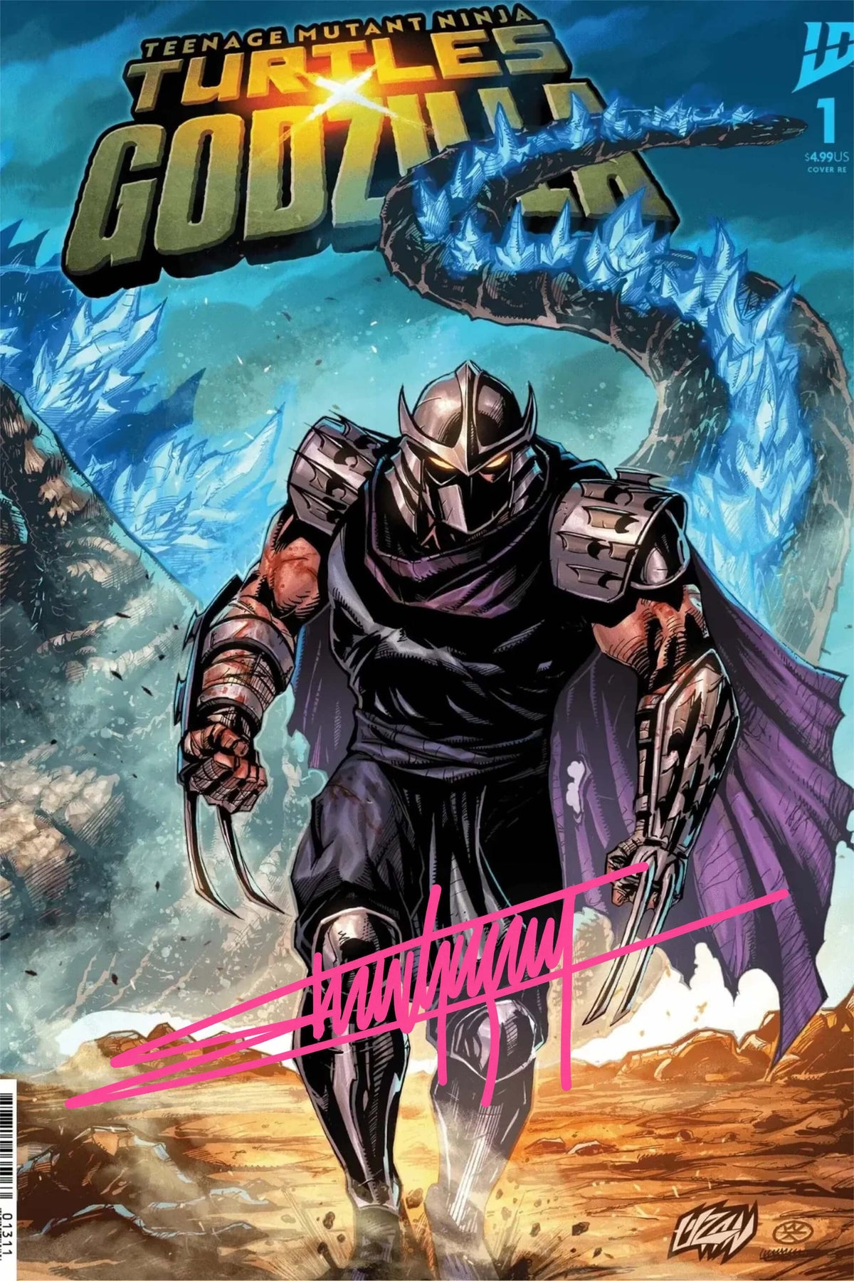 TMNT x Godzilla #1 signed Trade Edition Wraparound comic book cover by Franck Uzan