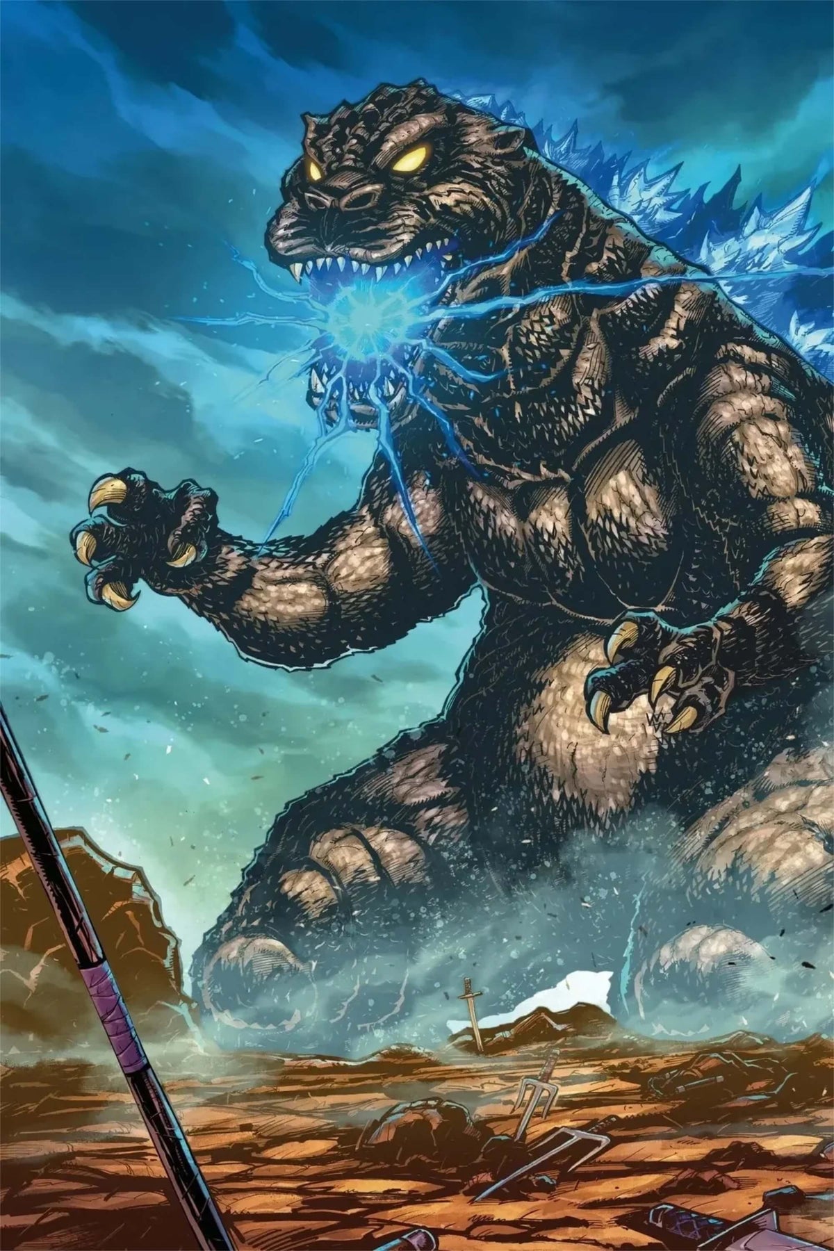 TMNT x Godzilla #1 Virgin Edition variant comic book cover illustrated by Franck Uzan.