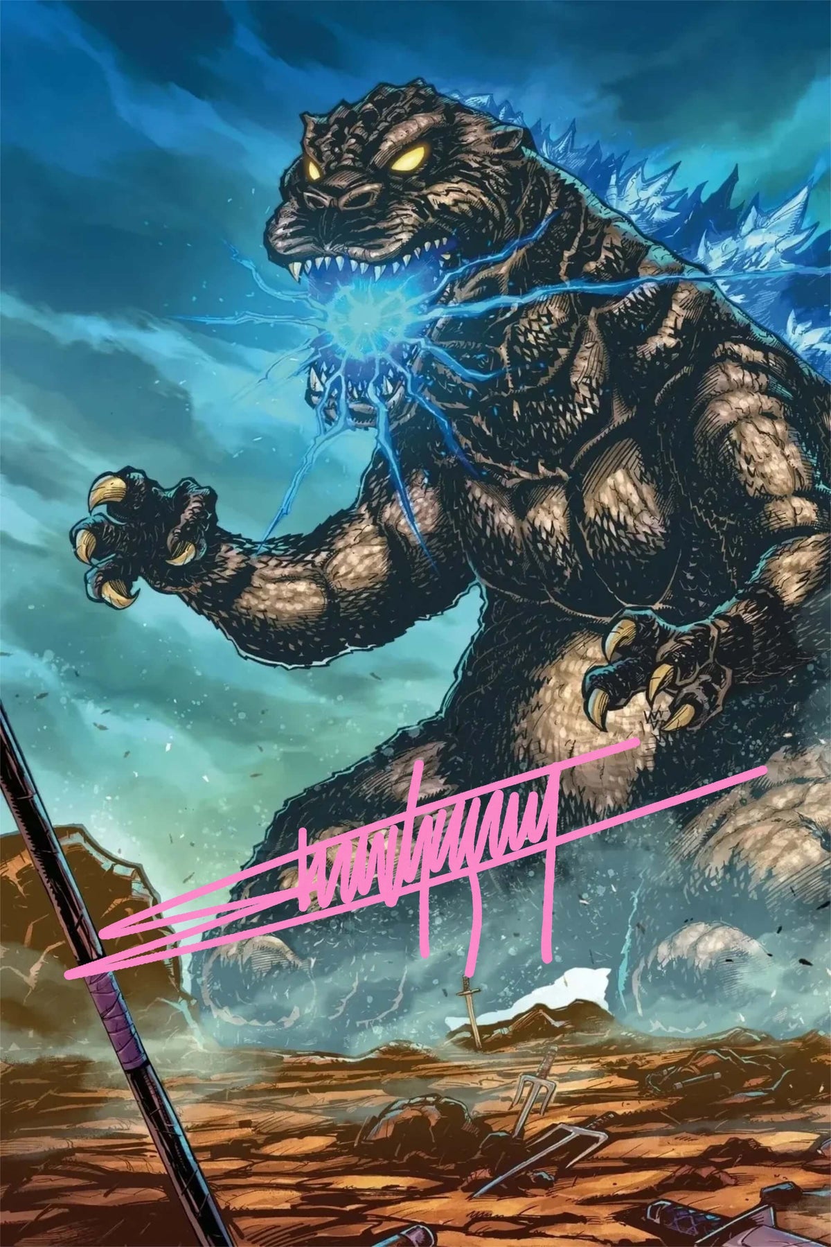 TMNT x Godzilla #1 Virgin Edition signed comic book cover by Franck Uzan.