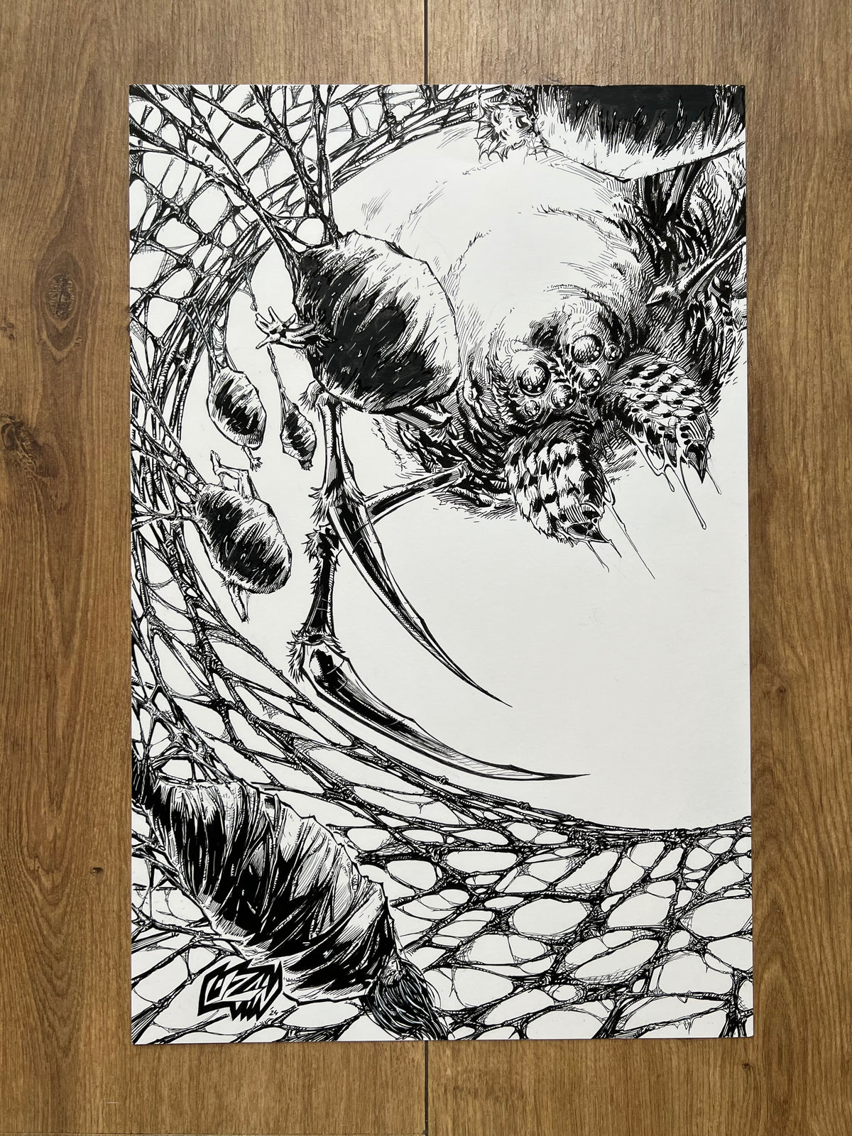 Original published wraparound cover art for Unholy Nightmare #4, ink on Bristol board by Franck Uzan — detail 2