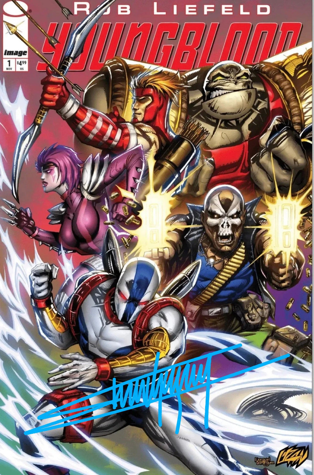 Youngblood #1 Trade Edition signed comic book cover by Franck Uzan.